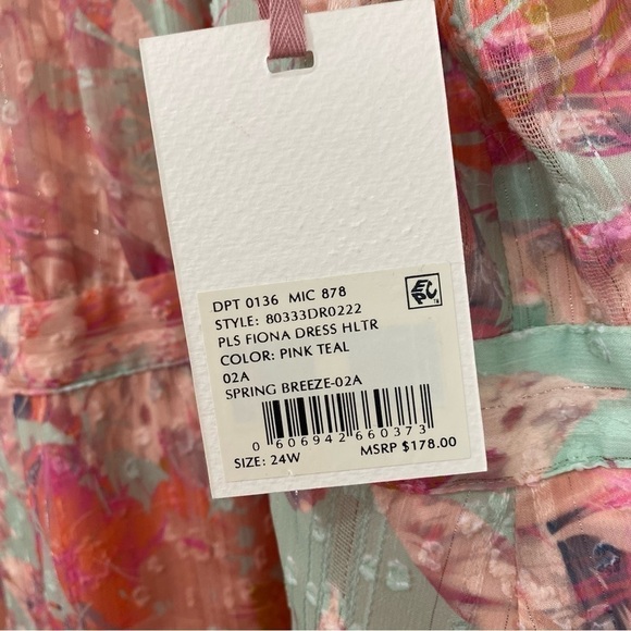 Alex Marie Plus Sz 24W Pink Teal Floral Halter Sleeveless Asymmetric Hem Easter - Picture 14 of 16